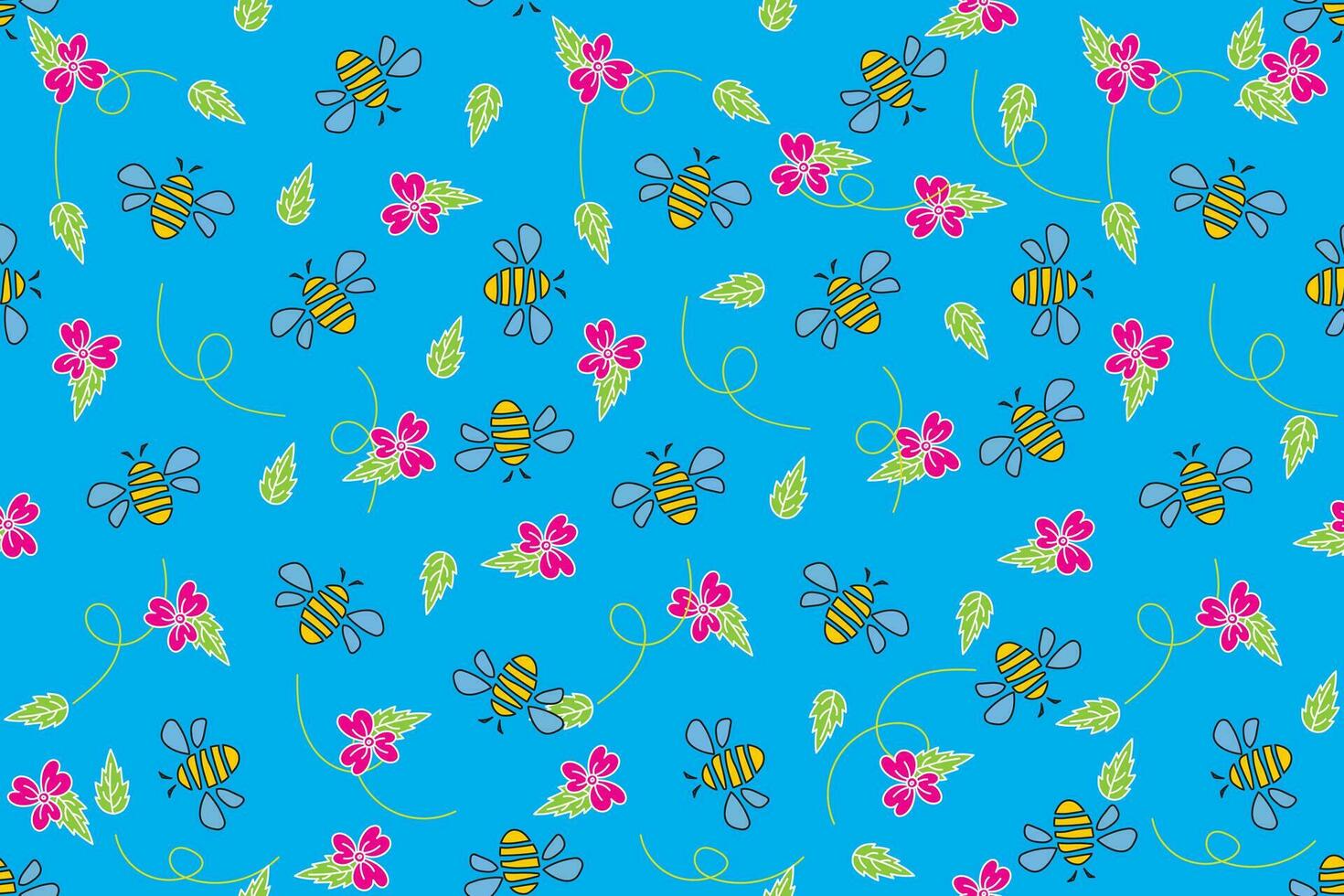 illustration of bee and flower with leaf on blur background. vector