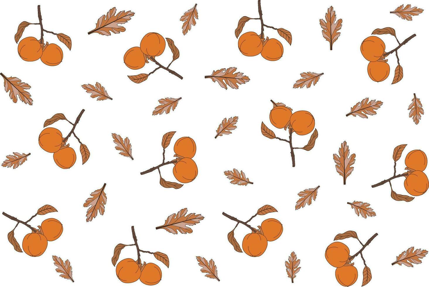 Illustration pattern of persimmon fruit with leaves on empty background. vector