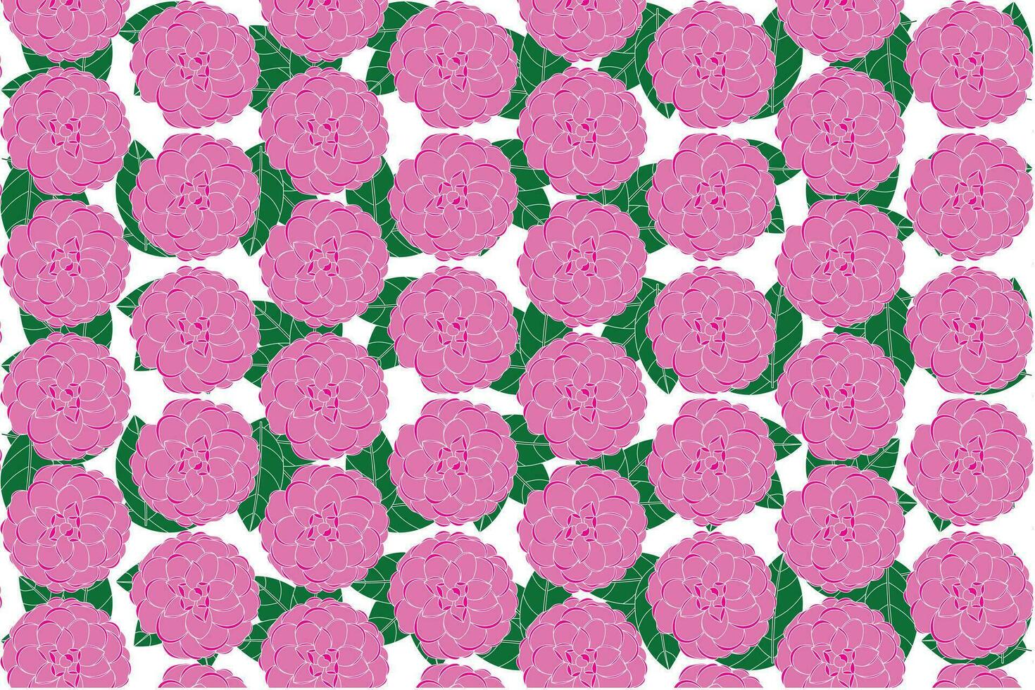 Illustration pattern of camellia flower with leaves on empty background. vector
