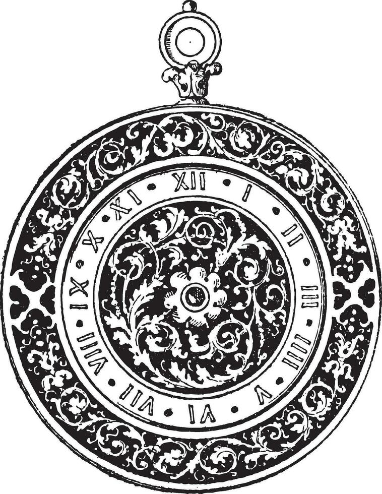 Watch Dial, vintage engraving vector