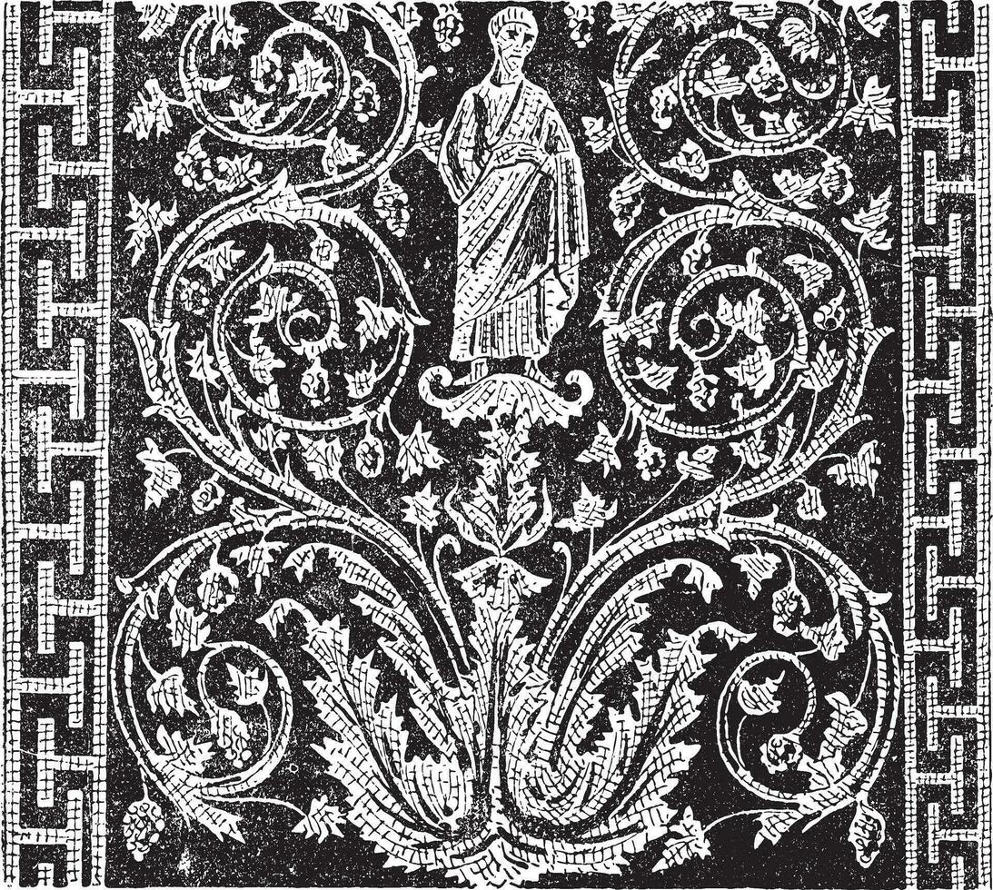 Mosaic, in the Mausoleum of Galla Placidia in Ravenna, Italy, vintage engraving vector