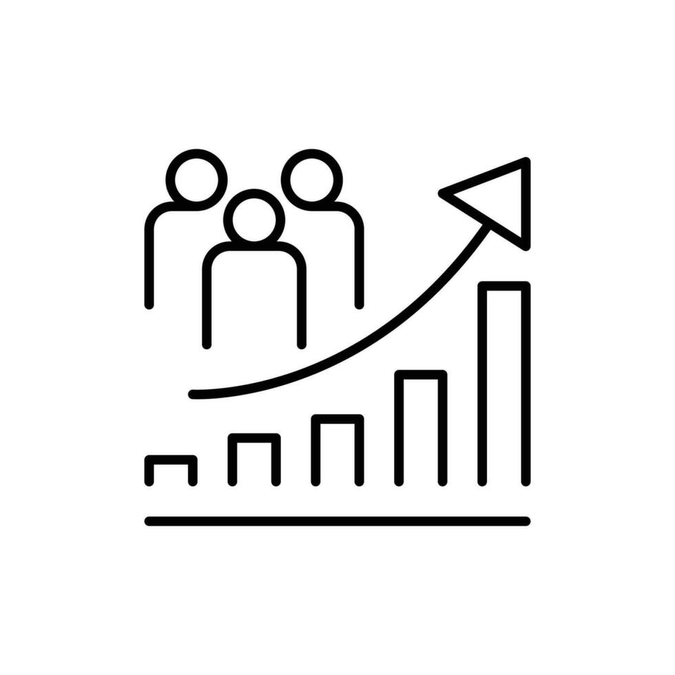 Population growth icon. Simple outline style. Increase social development, economic evolution, global demography graph concept. Thin line symbol. Vector illustration isolated.