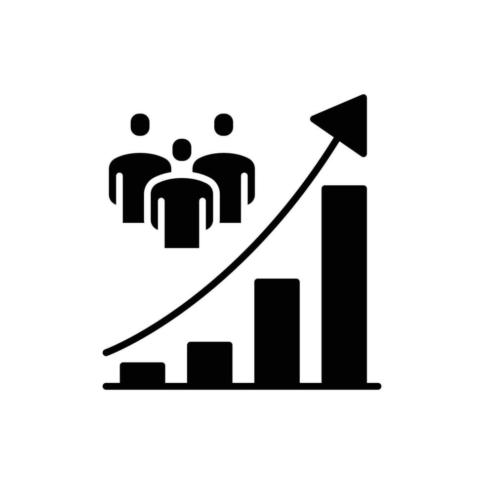 Population growth icon. Simple solid style. Increase social development, economic evolution, global demography graph concept. Black silhouette, glyph symbol. Vector illustration isolated.