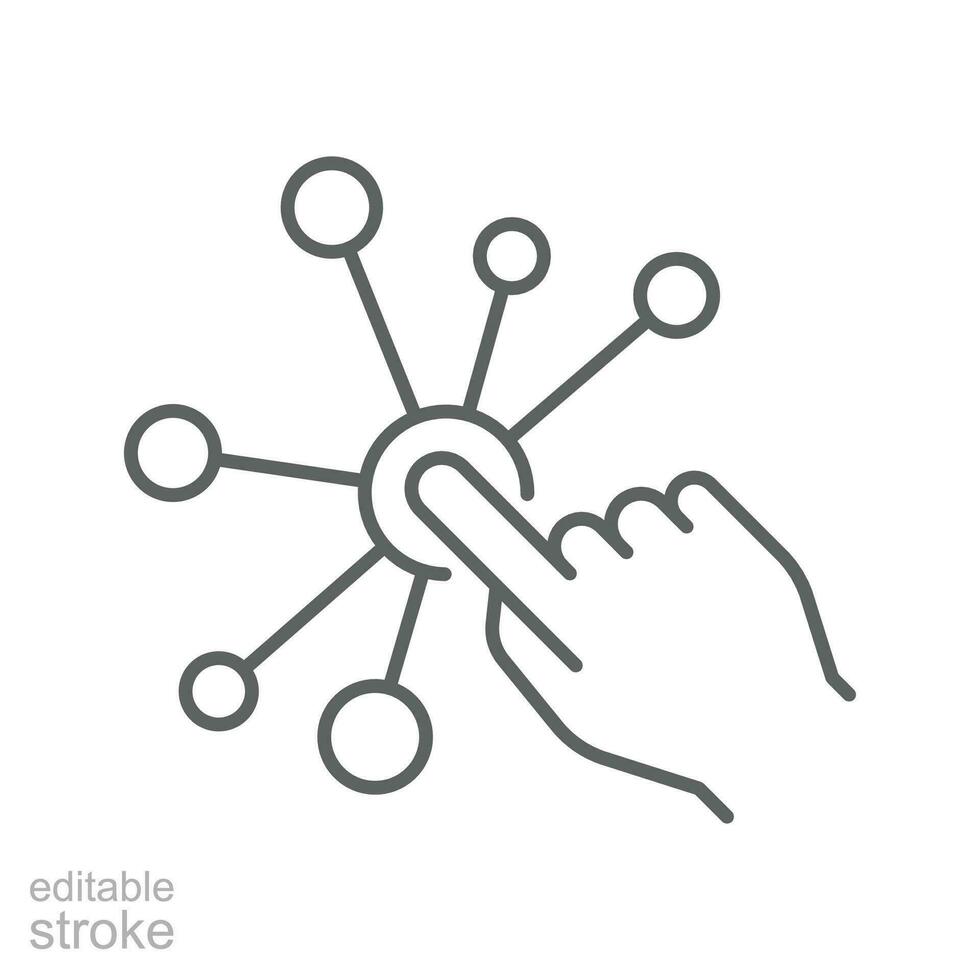 Interaction icon. Simple outline style. Experience, choice, variety functions, multiple digital skills, click finger concept. Thin line symbol. Vector illustration isolated. Editable stroke.