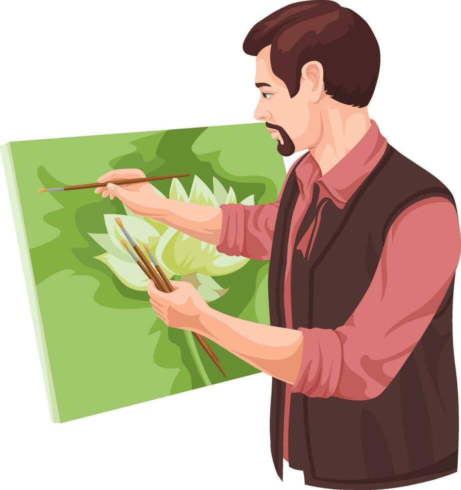 Vector of artist painting on canvas.