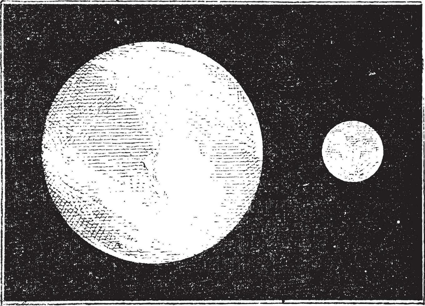 Proportions of the earth and moon, vintage engraving. vector