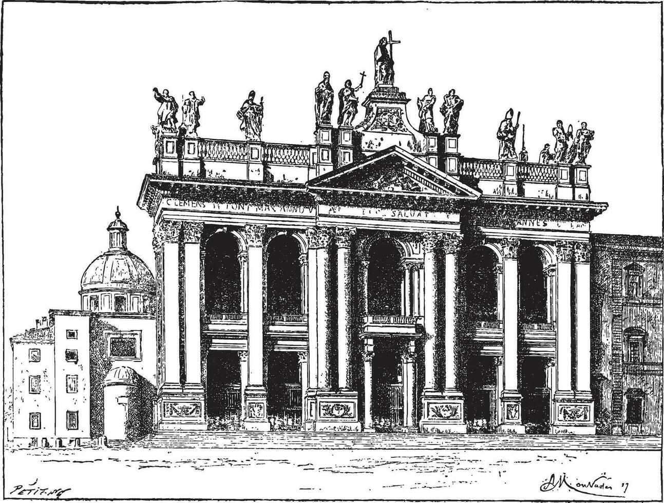 basílica de Santo Juan Letrán en Vaticano ciudad, Clásico grabado vector