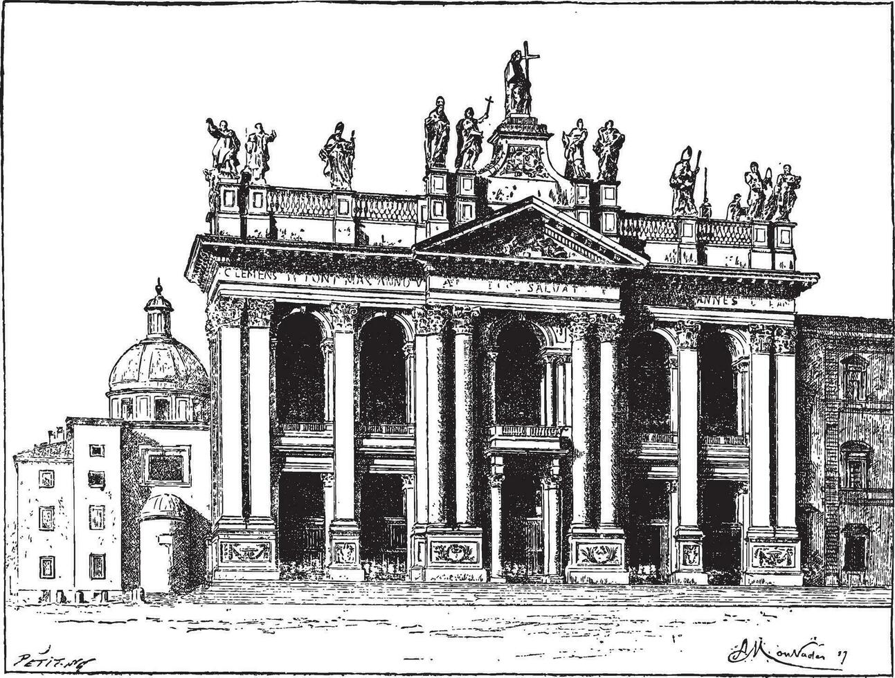 Basilica of Saint John Lateran in Vatican City, vintage engraving vector
