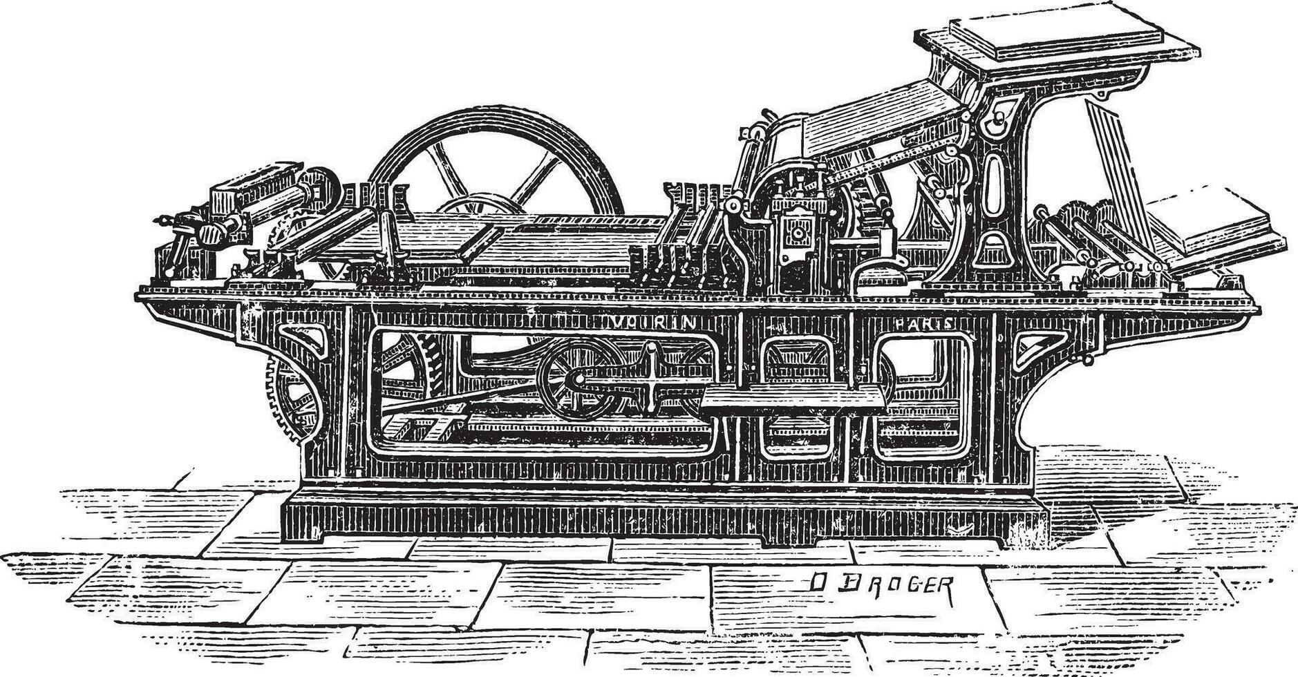 Printing press with one cylinder vintage engraving vector