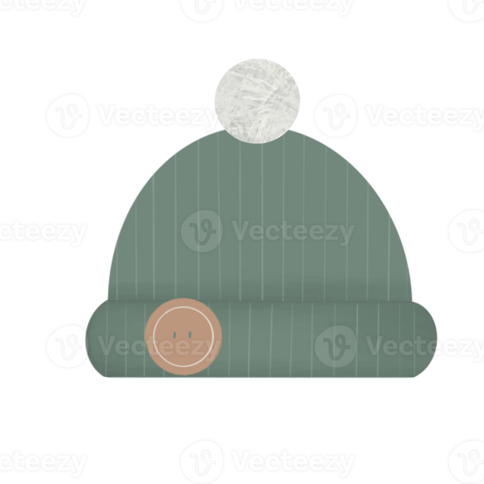 Illustration of a green winter wool hat on a transparent neutral background. Can be used as an element of your composition png