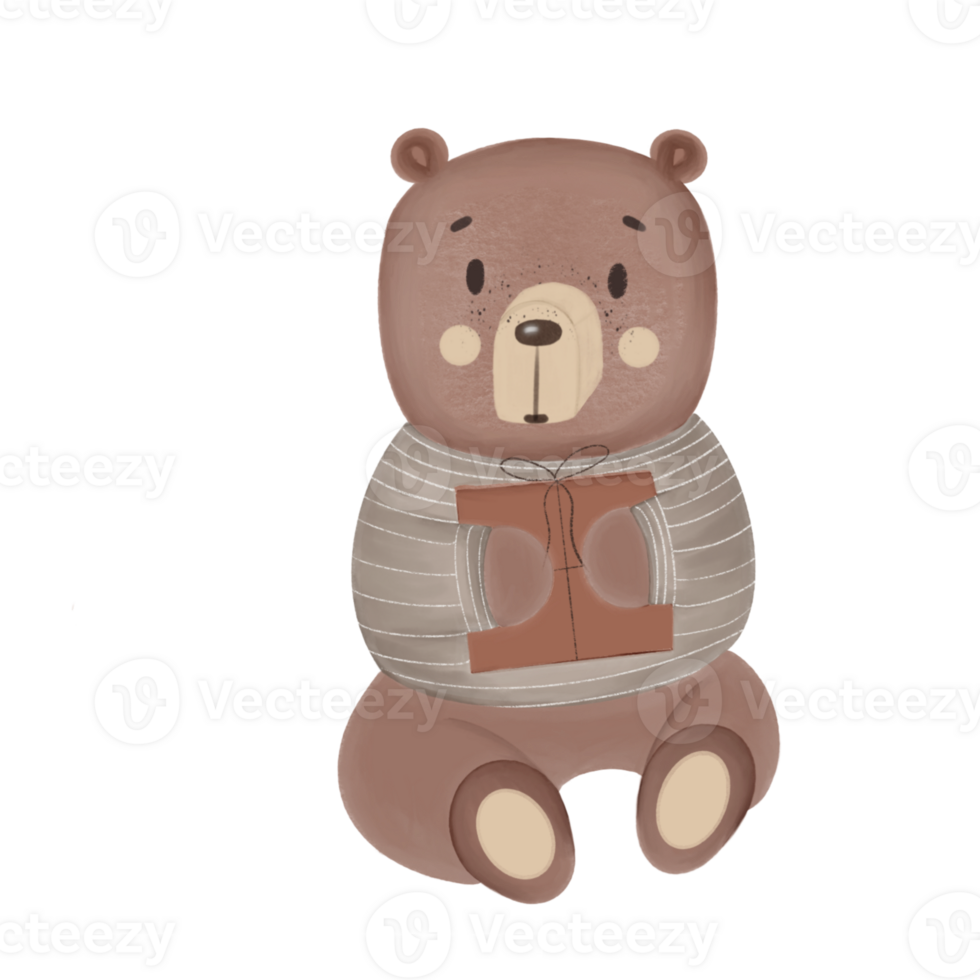 Illustration of a beautiful brown teddy bear toy on a transparent neutral background. Can be used as an element of your composition png