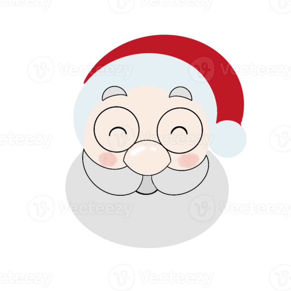 Illustration of the head of a festive smiling Santa Claus on a transparent neutral background. Can be used as an element of your composition png