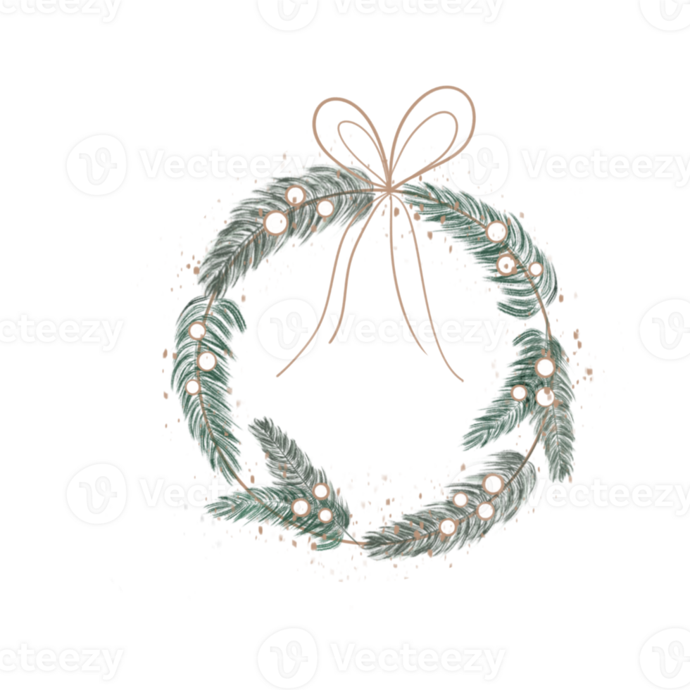 Illustration of a green Christmas wreath on a transparent neutral background. Can be used as an element of your composition png