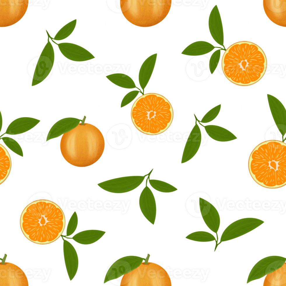 Beautiful colorful illustration, pattern, with citrus fruits, as well as a citrus fruit in section and with green leaves. Can be used as your design elements png