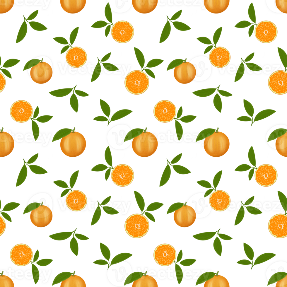 Beautiful colorful illustration, pattern, with citrus fruits, as well as a citrus fruit in section and with green leaves. Can be used as your design elements png