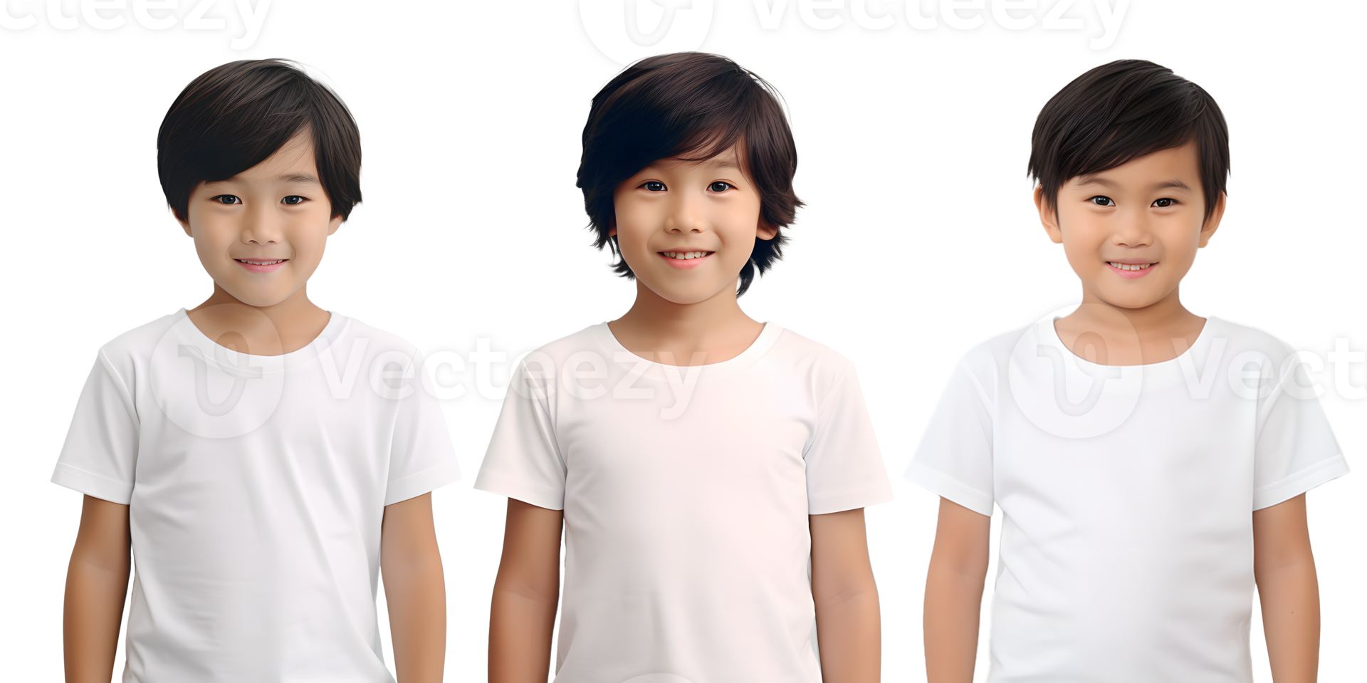 AI generated design for mockup asian little boy wearing blank tshirt PNG