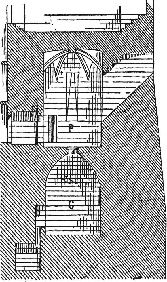 Prison, castle of Pierrefonds, vintage engraving. vector