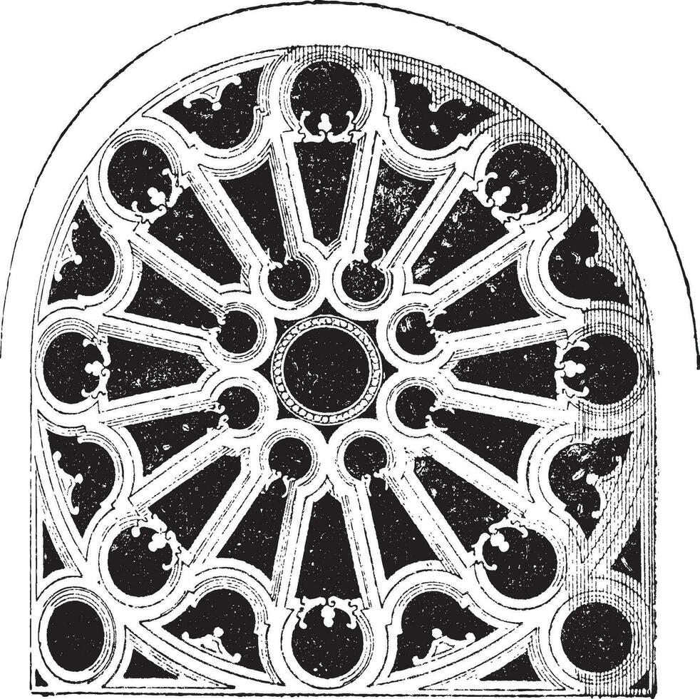 Rosa Renacimiento, en el Iglesia de santa clotilde andelys, Clásico grabado. vector