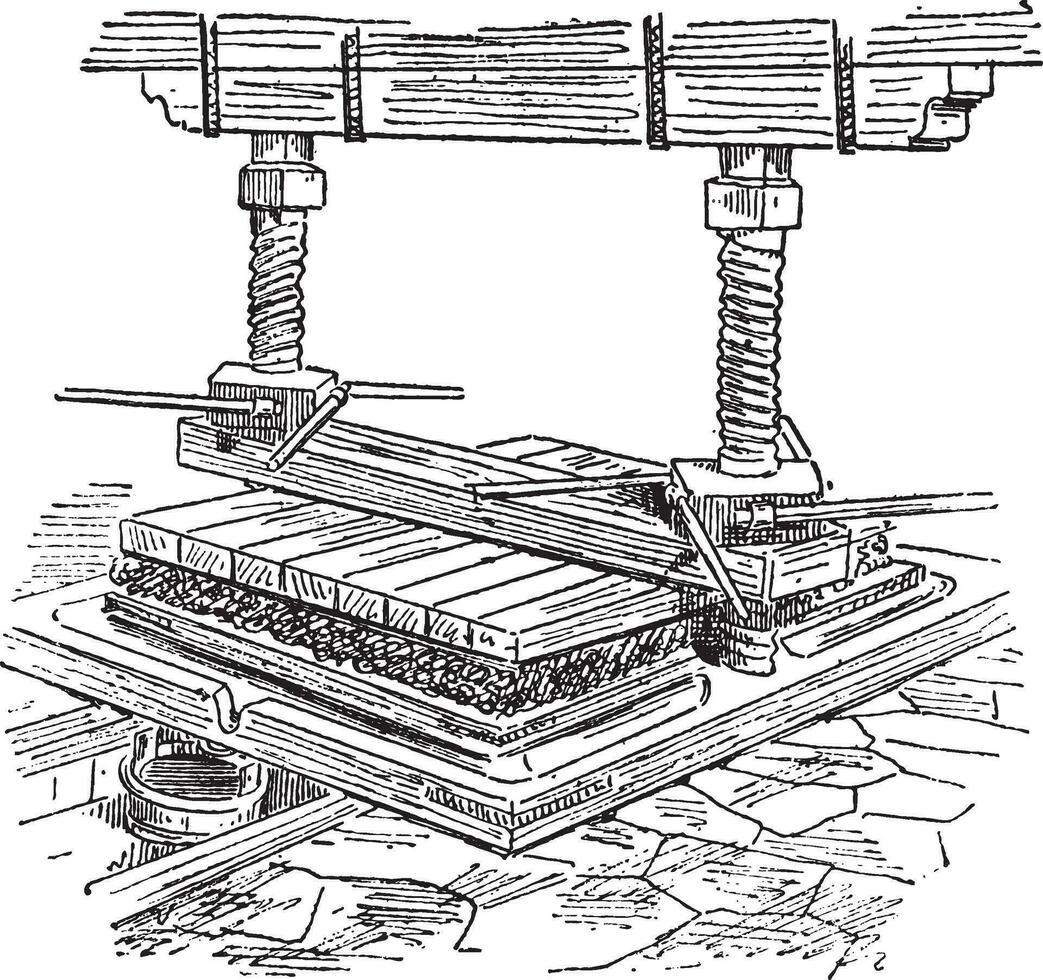extrayendo petróleo mediante hidráulico prensa para Clásico grabado vector