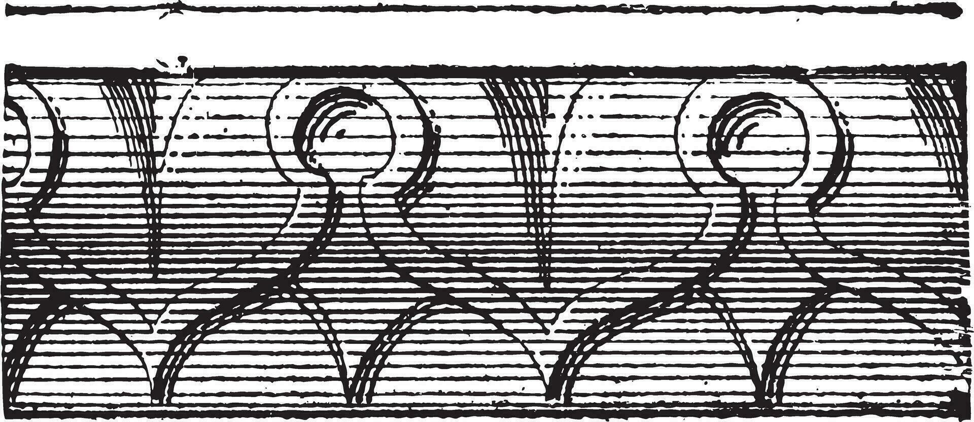 Sculpted rays of heart or heart design on ornemental moldings, vintage engraving. vector