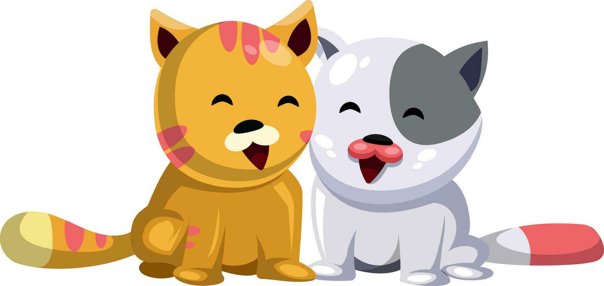 Yellow cat and white cat smiling vector illustration on white background.