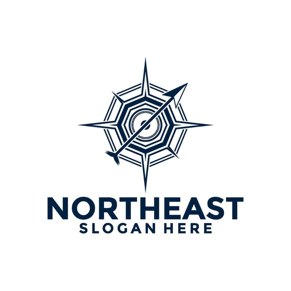 Northeast Compass logo design vector template, Creative compass logo with arrow