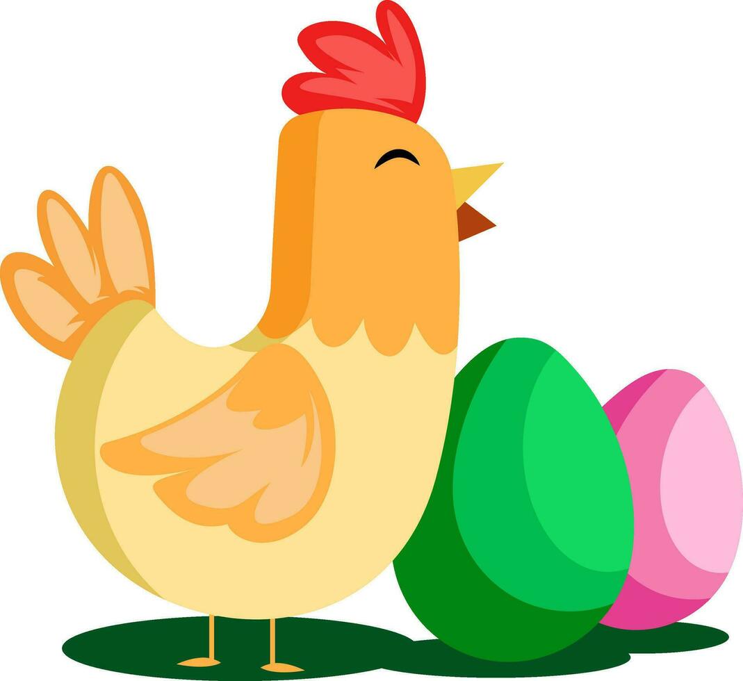 Easter eggs and chicken illustration web vector on a white background