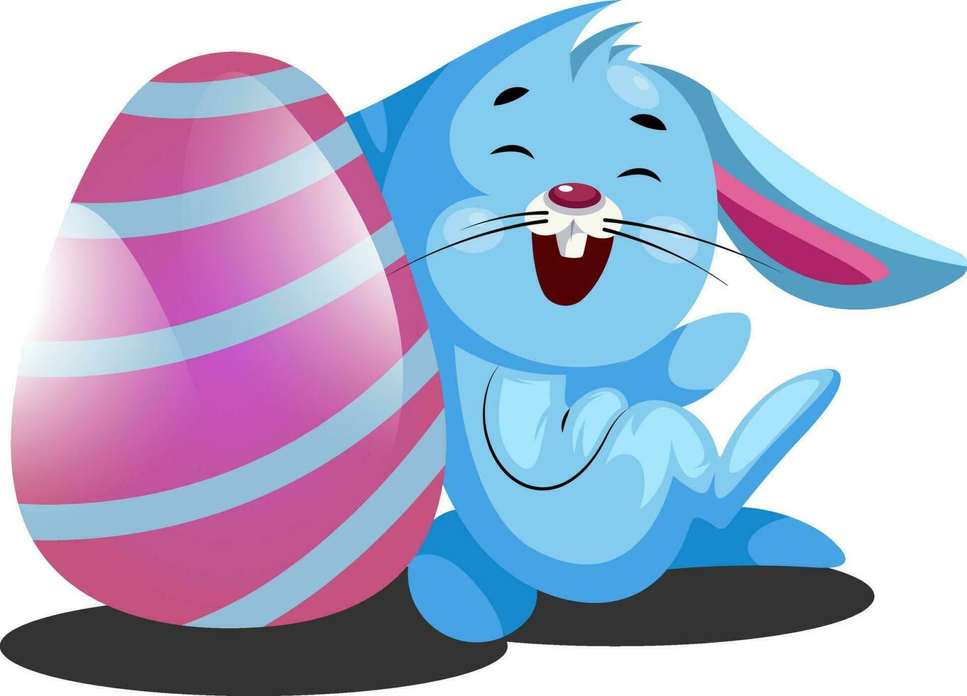 Decorated Easter egg and little blue rabbit illustration web vector on a white background