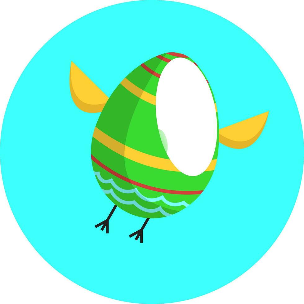 Green Easter egg with chicken wings and legs flying illustration web vector on a white background