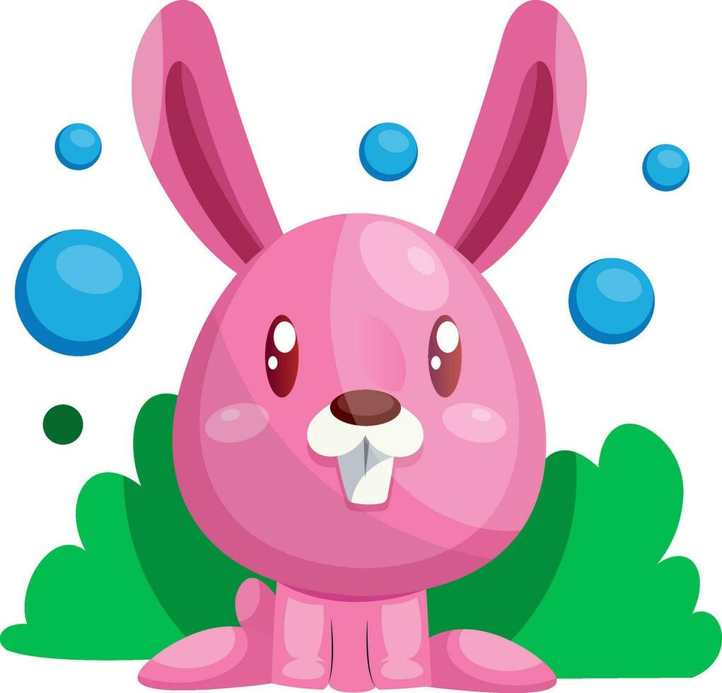 Pink easter rabbit sitting in green grass illustration web vector on white background