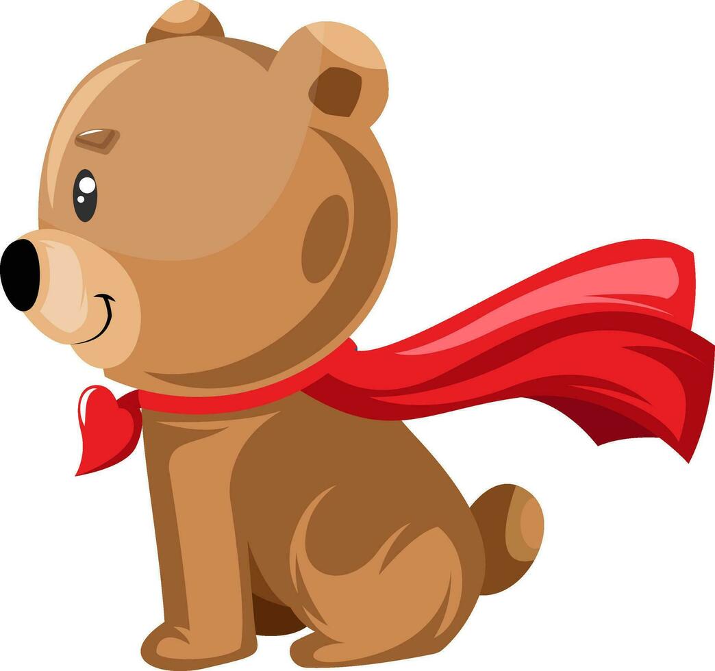 Light brown bear sitting with a red cape vector illustration on white background.