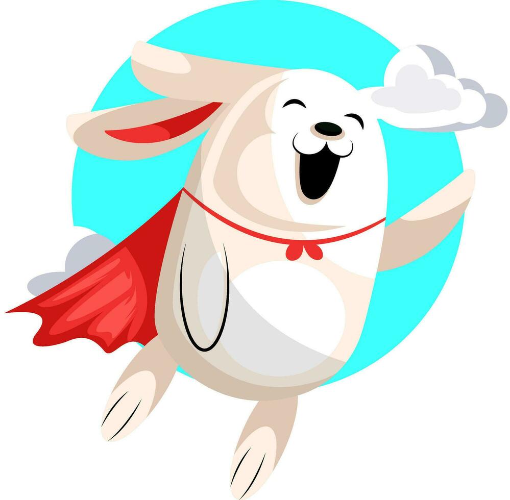 superhero easter bunny flying in clouds illustration web vector on white background