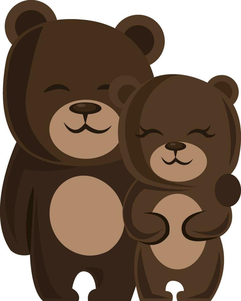 A male and a female bear hugging each other vector illustration on white background.