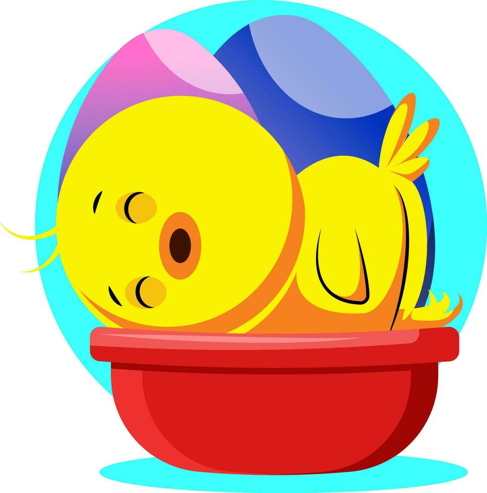 Easter yellow chick sleeping illustrated web vector on white background