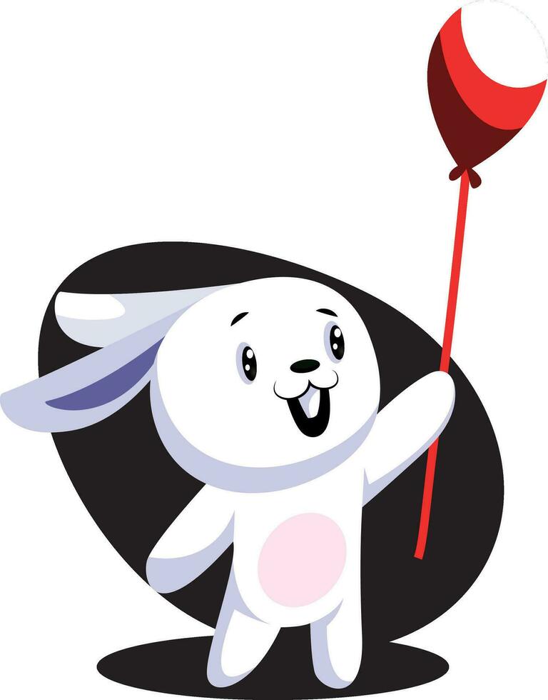 White easter rabbit holding red balloon illustration web vector on white background
