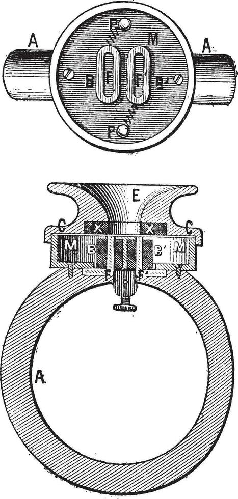 Telephone ader, vintage engraving. vector