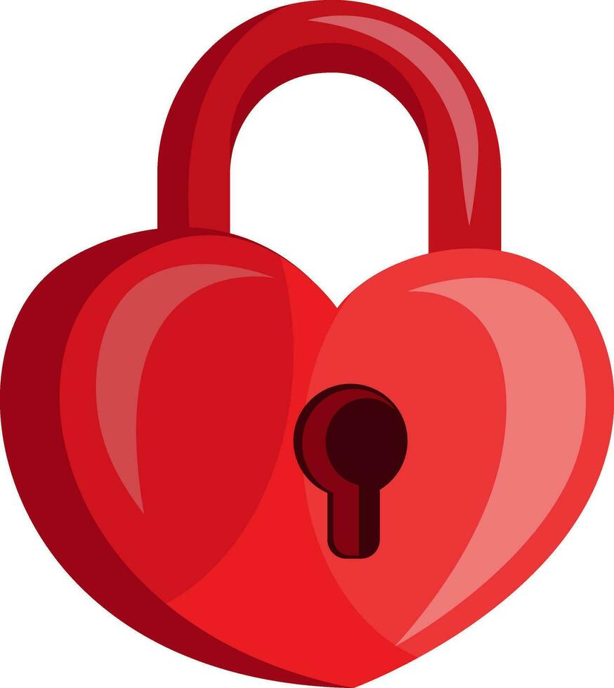 Heart shaped red padlock with a key hole vector illustration on white background.