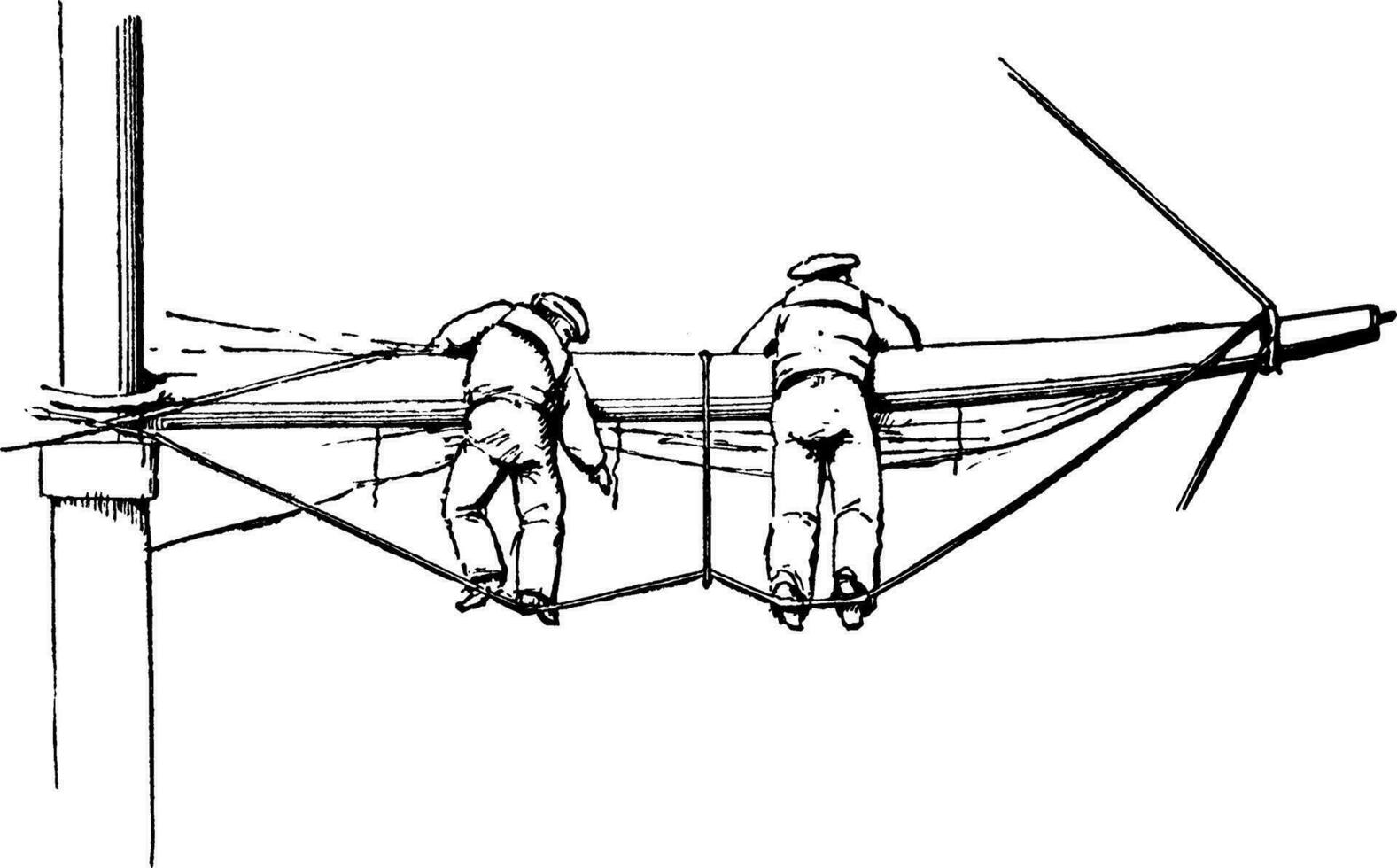 Footrope of Sailing Vessel, vintage illustration. vector