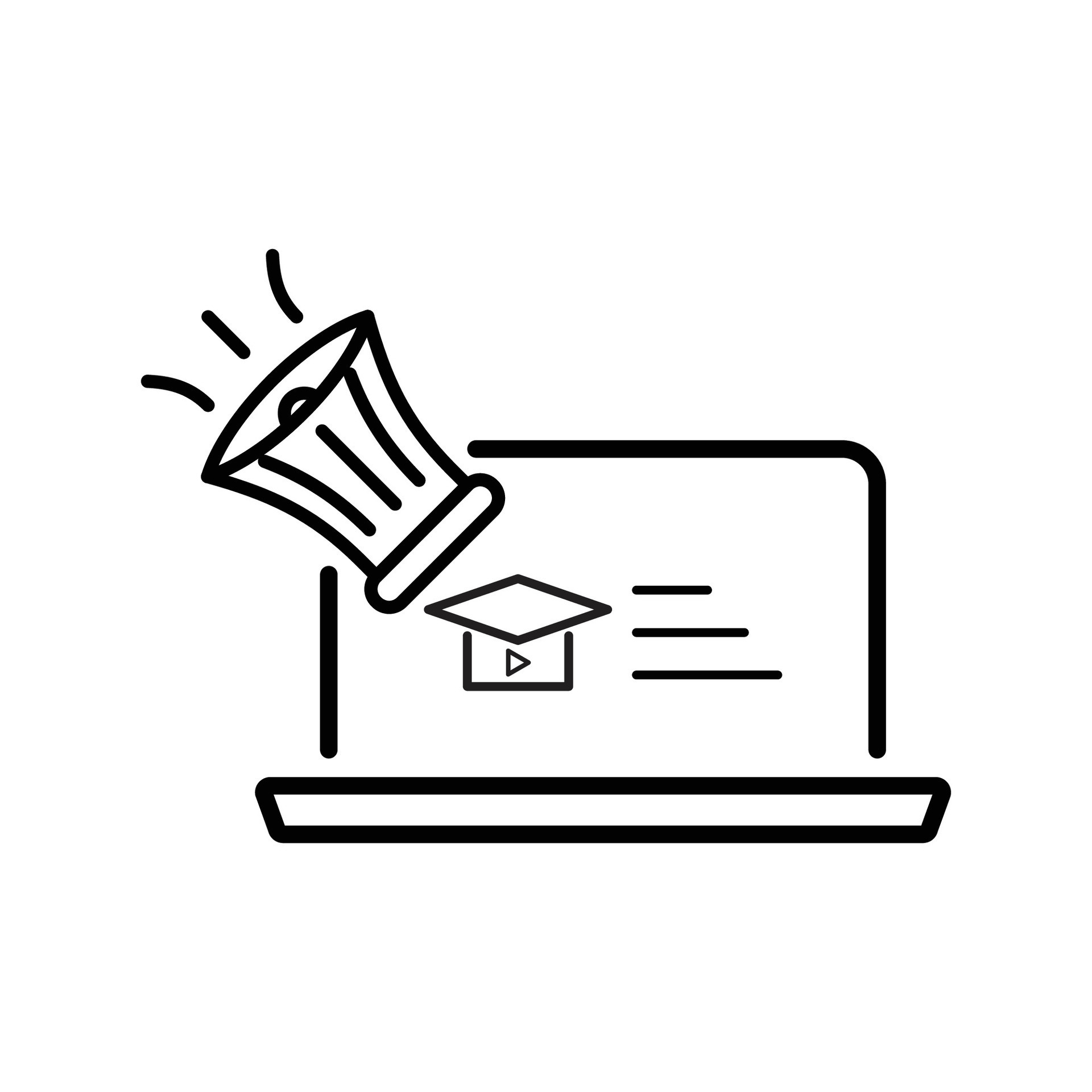 E learning black and white icon set online education elements outline