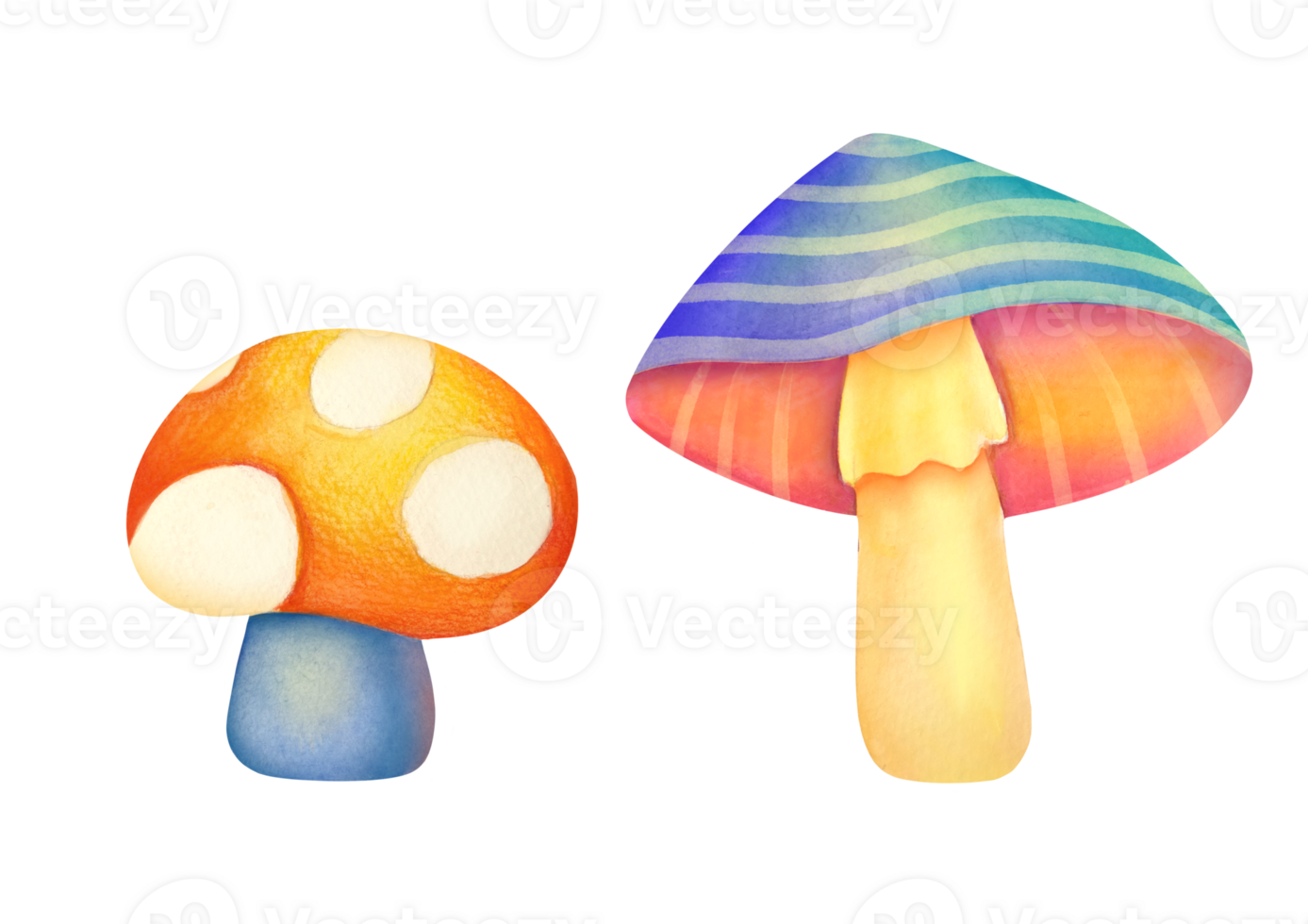 magical neon fairy mushrooms collection, set. Bright unusual Fantastic alien Vibrant groovy, funky fungus game asset. watercolor botanical clip art cut out illustration on transparent background png