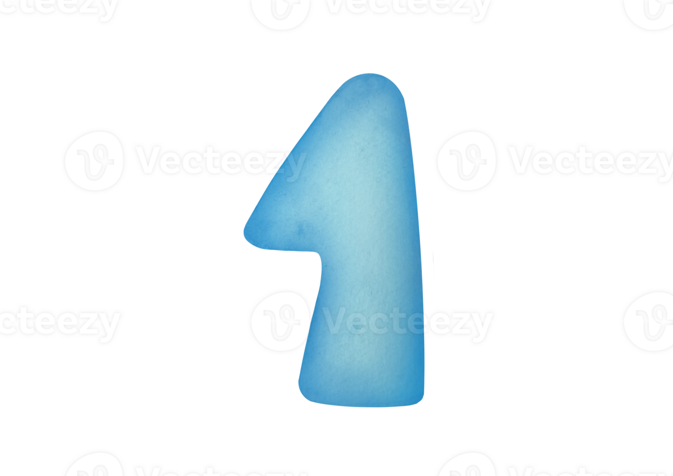cut out Watercolor one big blue digit one 1 isolated on transparent background. clip art cute symbols of children age for happy birthday cards. Learning numeracy, numbers, mathematics for kids png