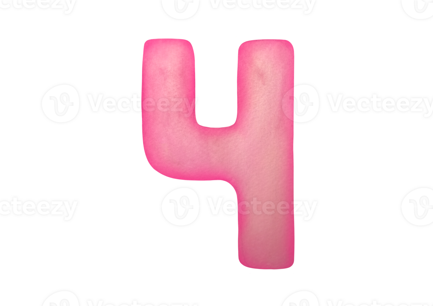 cut out Watercolor one pink digit four 4 isolated on transparent background. clip art cute symbols of children age for happy birthday cards. Learning numeracy, numbers, mathematics for kids png