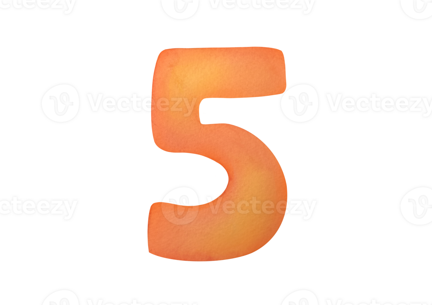 cut out Watercolor one orange digit five 5 isolated on transparent background. clip art cute symbols of children age for happy birthday cards. Learning numeracy, numbers, mathematics for kids png
