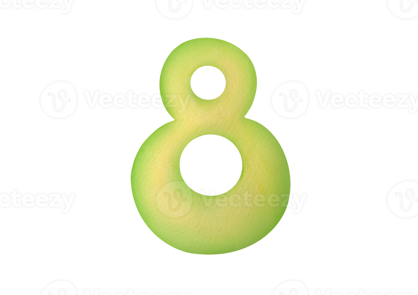 cut out Watercolor one green digit eight 8 isolated on transparent background. clip art cute symbols of children age for happy birthday cards. Learning numeracy, numbers, mathematics for kids png