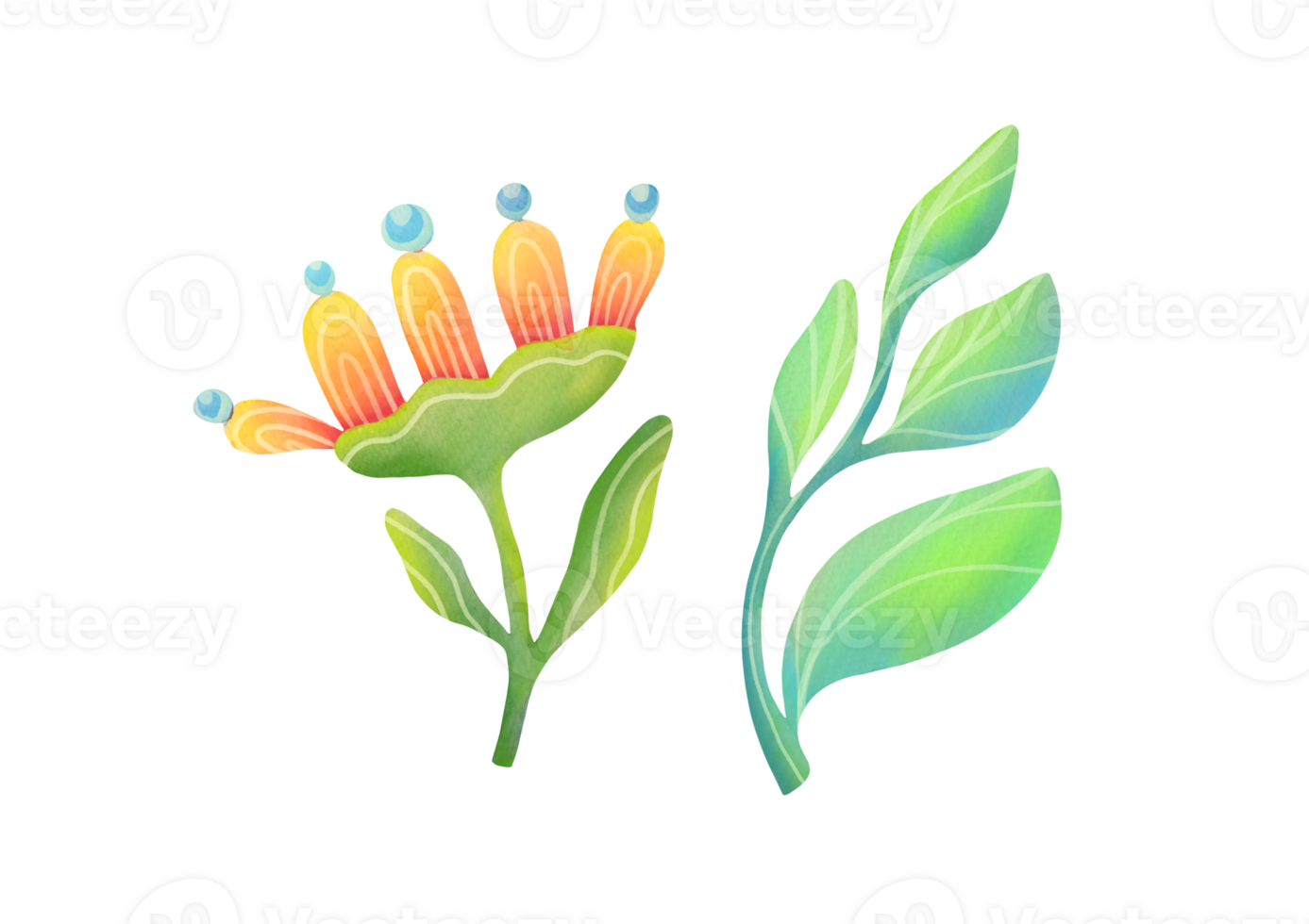 magical yellow flower similar to sunflower highlighted on transparent background. fantastic neon Bright unusual Fantastic alien magic plants. watercolor hand drawn botanical print. clip art cut out png