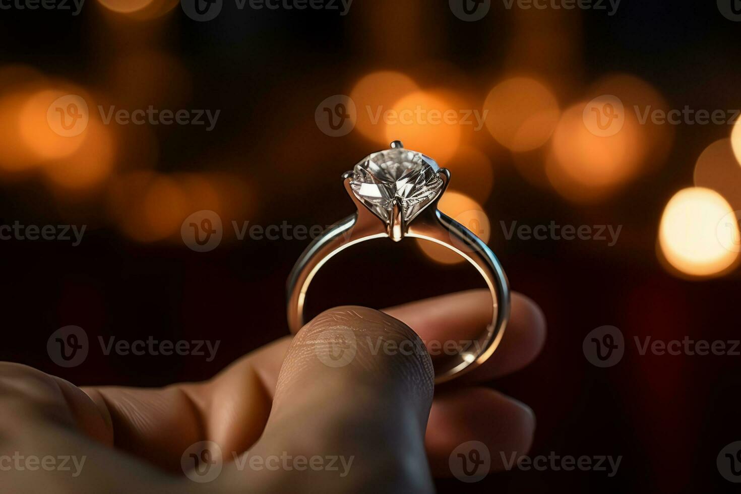 AI generated Engagement ring with diamonds on females finger. photo