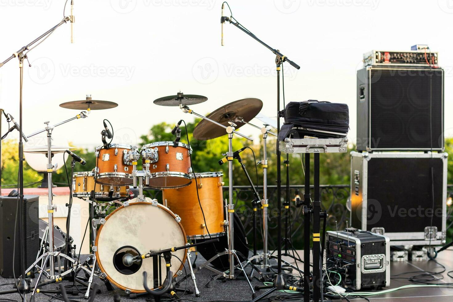 Music Instruments, Drums, Guitar on stage photo
