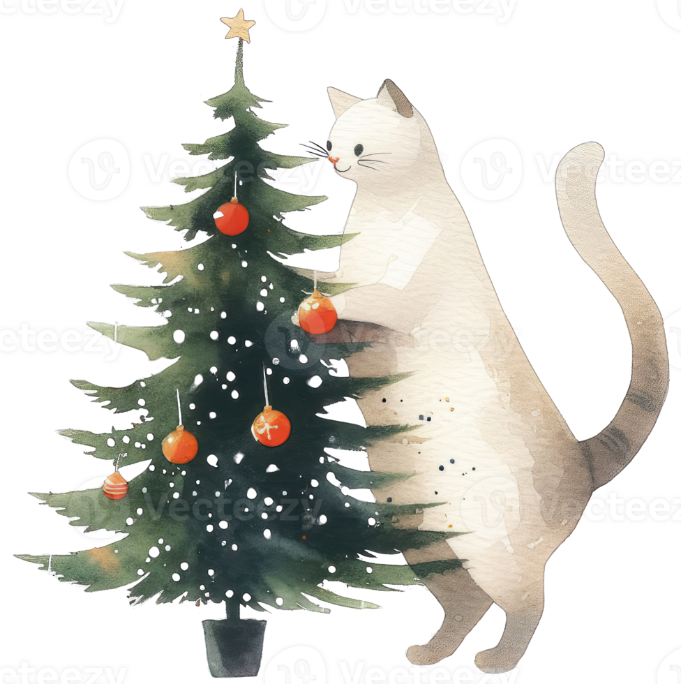 AI generated A cat knocking over christmas tree 35469052 PNG