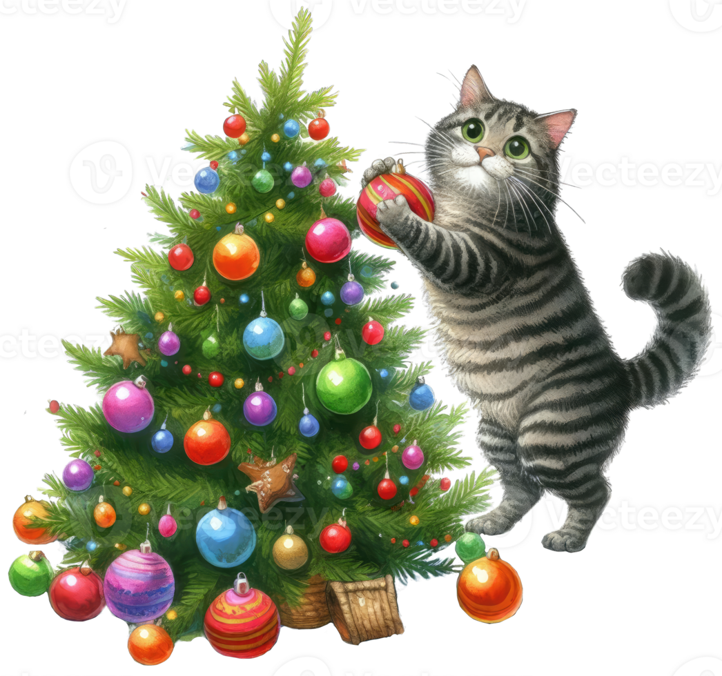 ai généré une chat cognement plus de Noël arbre png