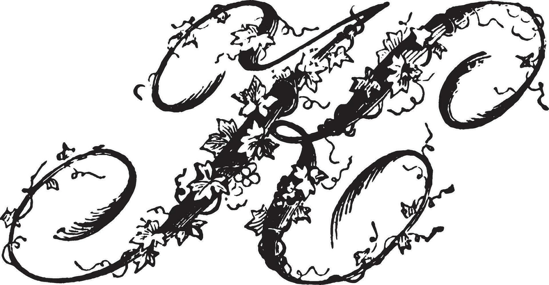 K, Ornamental script, vintage illustration vector